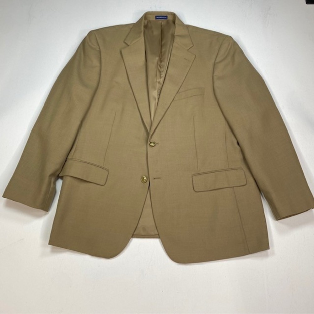 Stafford Mens Tan Wool Blend 2 Button Blazer Sport Coat Gold Button 44R